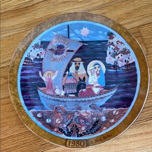 Holiday Art Plate with Blue and Brown Tones